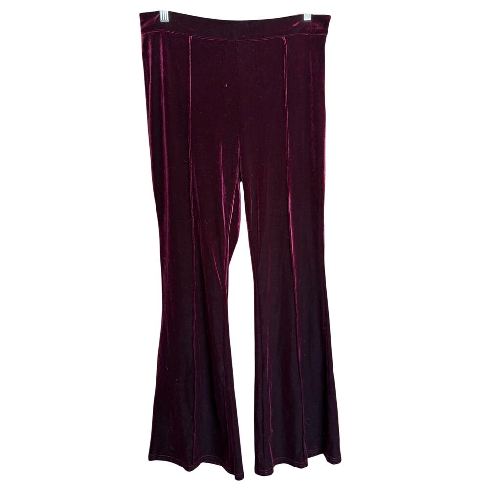 Halara Burgundy Velvet Pull On Flare Pants XL NWT